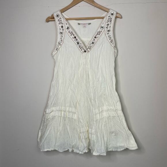 Chelsea & Violet Cream Sequin Beaded Crinkle Mini Dress Size S - Picture 1 of 7